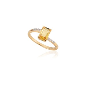 Natural Yellow Sapphire Ring, Real Diamond Ring, Solid 18K Yellow Gold, Minimalist Ring, Statement Ring, Promise Ring, Christmas Gift