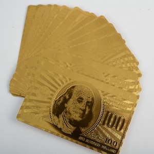 Naipes de oro, naipes de oro de 18 quilates, regalo para él, naipes con lámina de oro, baraja de naipes de oro, oro resistente al agua, regalo de plata de alto arte