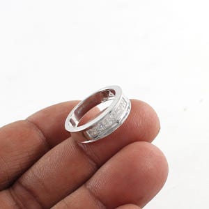 Natural Diamond Silver Ring, Sterling 925 Silver, April Birthstone, Minimalist Channel Setting, Statement Ring, Wedding Band, Gift For Her