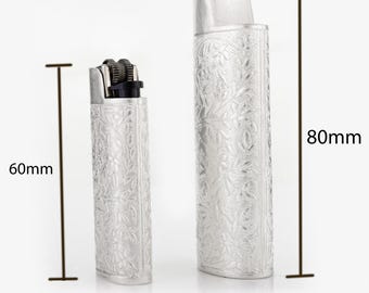 Engraved Floral Sterling Silver Lighter Case, Antique Style
