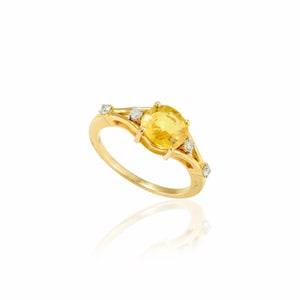 Natural Yellow Sapphire Ring, Solid 18K Gold, Real Diamond Ring, Minimalist Ring, Statement Ring, Christmas Gift