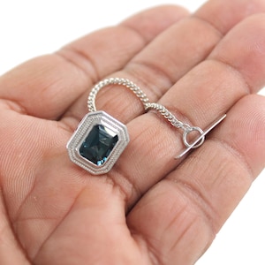 Natural London Blue Topaz Silver Tie Pin and lapel pin for men , Solid 925 Silver, December Birthstone, Blue Topaz Tie Tack, Wedding Tie Pin