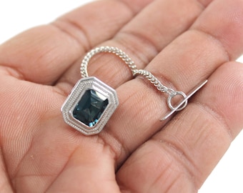 London Blue Topaz Sterling Silver Tie Pin, December Birthstone