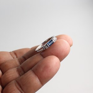 Natural Blue Sapphire Diamond Silver Ring, Sterling 925 Silver, September Birthstone, Minimalist Ring, Prong Setting Ring Gift For Her
