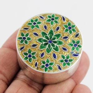 925 Sterling Silver Box, Round Colorful Enamel Pill Box, Pocket Multi-Use Box Silver Trinket Box, Silver Articles Brides Gifting Box