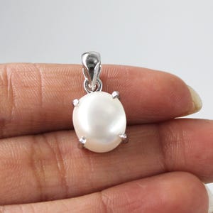 Natural Oval Pearl Silver Pendant, Solid 925 Sterling Silver, April Birthstone, Prong Setting, Minimalist Pendant Necklace Gift For Her