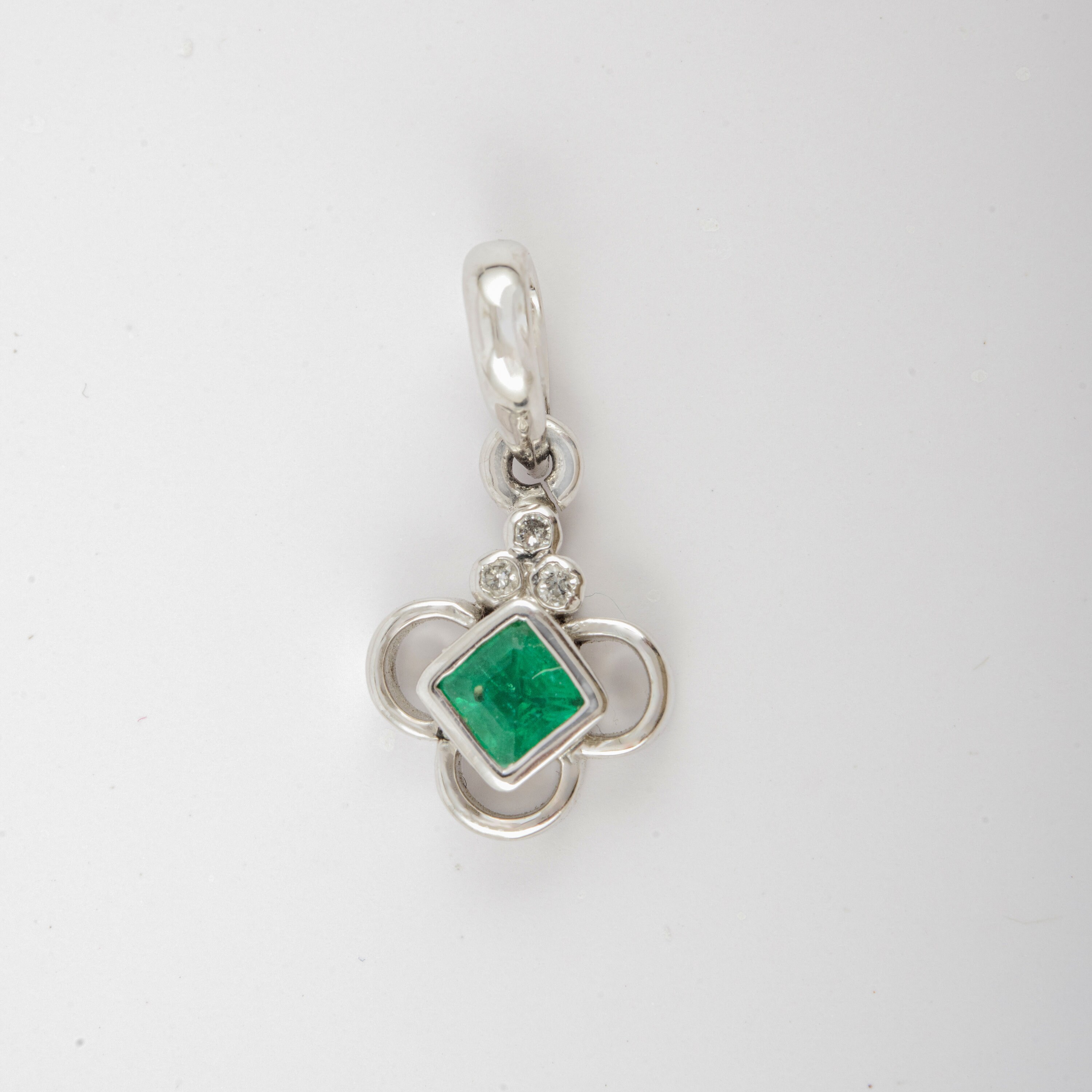 Vintage Emerald Diamond Silver Pendant, 925 Streling Silver