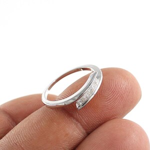 Natural Diamond Silver Ring Band, Sterling 925 Silver, April Birthstone, Minimalist Ring, Channel Setting Ring, Wedding Band, Gift For Her