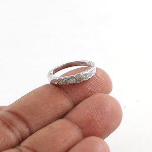 Natural Diamond Silver Ring Band, Sterling 925 Silver, April Birthstone, Minimalist Ring, Channel Setting Ring, Wedding Band, Gift For Her