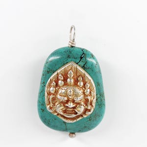 Nepali Turquoise Buddha Pendant, Tibetan Style Shiv Pendant, 925 Sterling Silver, Mahakal Silver Necklace, Buddhist Prayer, Nepalese Jewelry