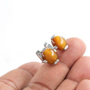 Natural Tiger Eye Silver Cufflinks, Solid 925 Sterling Silver, Handmade Cuff links, Birthstone Cufflinks, Tuxedo Cufflinks, Men&#39;s Gift