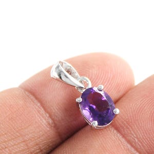 Natural Oval Amethyst Pendant Necklace, Solid Sterling 925 Silver, February Birthstone, Prong Setting, Charm Pendant Necklace Gift For Her