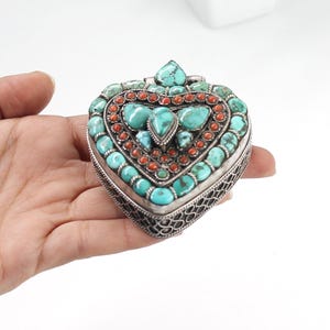 Nepali Turquoise Coral Silver Pendant, Tibetan Box Silver Pendant, 925 Sterling Silver, Large Silver Blue Box Necklace, Buddhist Prayer Box