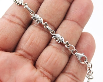 Sterling Silver Elephant Bracelet, Solid 925 Silver Bracelet, Chain and Link Silver Bracelet, Dainty Silver Bracelet, Elephant silver charm
