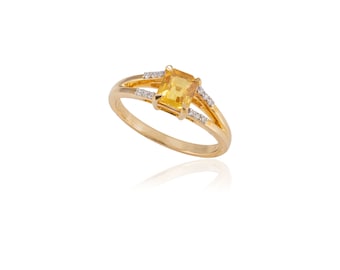 Citrine Ring, Yellow Gemstone, Gold Ring with Diamonds, Statement Ring, Engagement