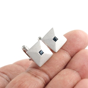 Natural Blue Sapphire Silver Cufflink, Solid 925 Sterling Silver, Handmade Cufflinks, September Birthstone, Valentine&#39;s Day Gift For Him