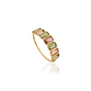 Natural Watermelon Tourmaline Ring, Solid 9K/14K/18K Gold, Eternity Ring, Rainbow Band, Stackable Ring, Minimalist Wedding Band,Gift For Her
