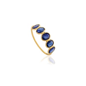 Natural Blue Sapphire Band Ring, Solid 18K Yellow Gold, Minimalist Ring, Half Eternity RIng, September Birthstone Ring, Mother&#39;s Day Gift