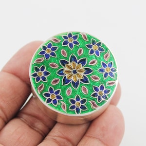 925 Sterling Silver Box, Round Colorful Enamel Pill Box, Pocket Multi-Use Box Silver Trinket Box, Silver Articles Brides Gifting Box