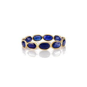 Natural Blue Sapphire Band, Solid 18K Gold, Sapphire Ring, Eternity Band, Stackable Ring, Minimalist Ring, Mother's Day Gift