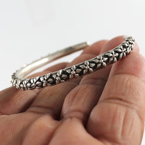 Sterling Silver Cuff Bangle, Solid 925 Silver Bracelet, Cuff Silver Bangle, Flower Silver Bracelets, Open Cuff Bracelet, Vintage Cuff Bangle