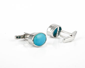 Handgemaakte sterlingzilveren turquoise manchetknopen, cadeau bruidsjonker