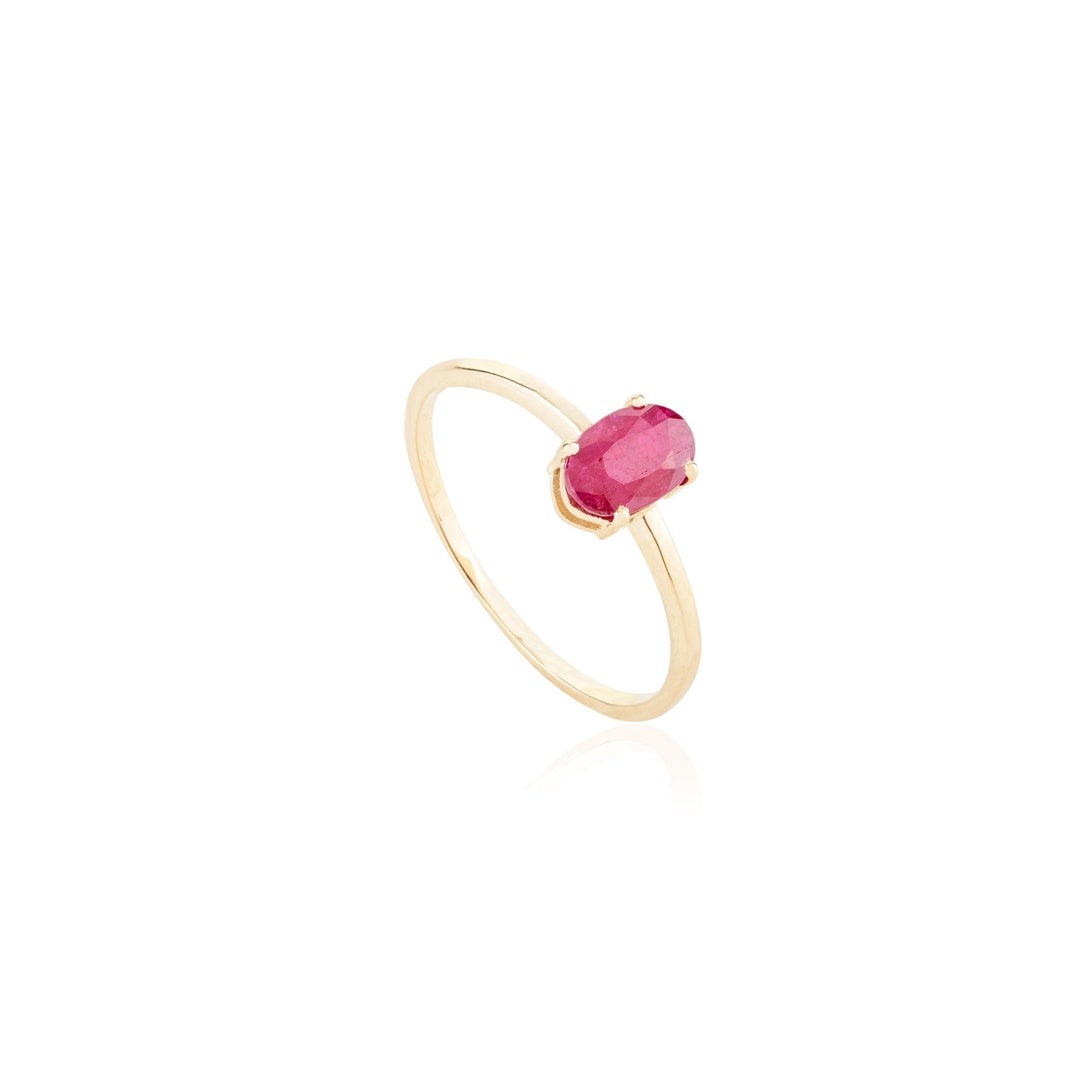 Solid 14K Yellow Gold Natural Oval Ruby Ring July Birthstone Stackable ...
