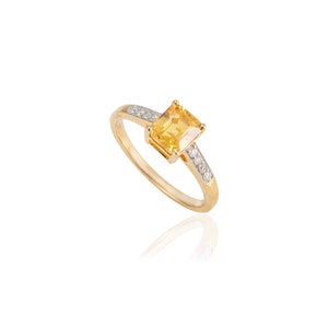 Solid 18K Gold, Natural Yellow Sapphire Ring, Real Diamond Ring, Statement Ring, Minimalist Ring, September Birthstone, Women&#39;s Gift