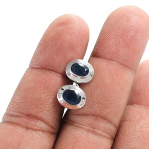 Natural Blue Sapphire Silver Cufflink, Solid 925 Sterling Silver, Handmade Cufflinks, September Birthstone, Father&#39;s Day Gift For Him