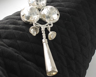 925 Silver Rattle with whistle Toy,925 Sterling Silver,Free Engraving,Personalized,Baby Shower Gift,Gift for newborn babies,Art Silver Gifts