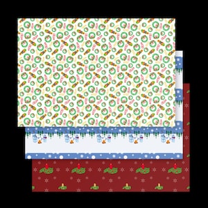 Set di carta da regalo natalizia con tre design natalizi su carta con finitura opaca di alta qualità