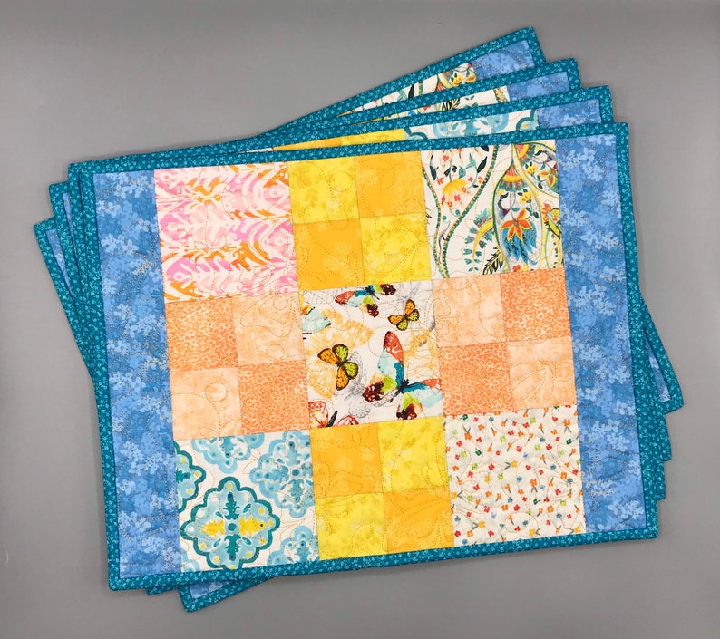 4 Quilted Reversible Placemats Etsy