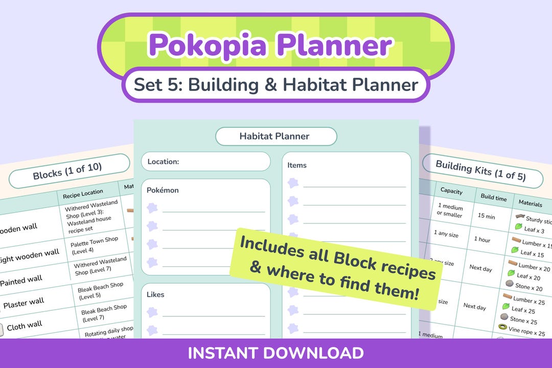 Pokopia Checklist.pdf Pokopia Planner: Building Planner | Block Recipes | Goodnotes Template ...