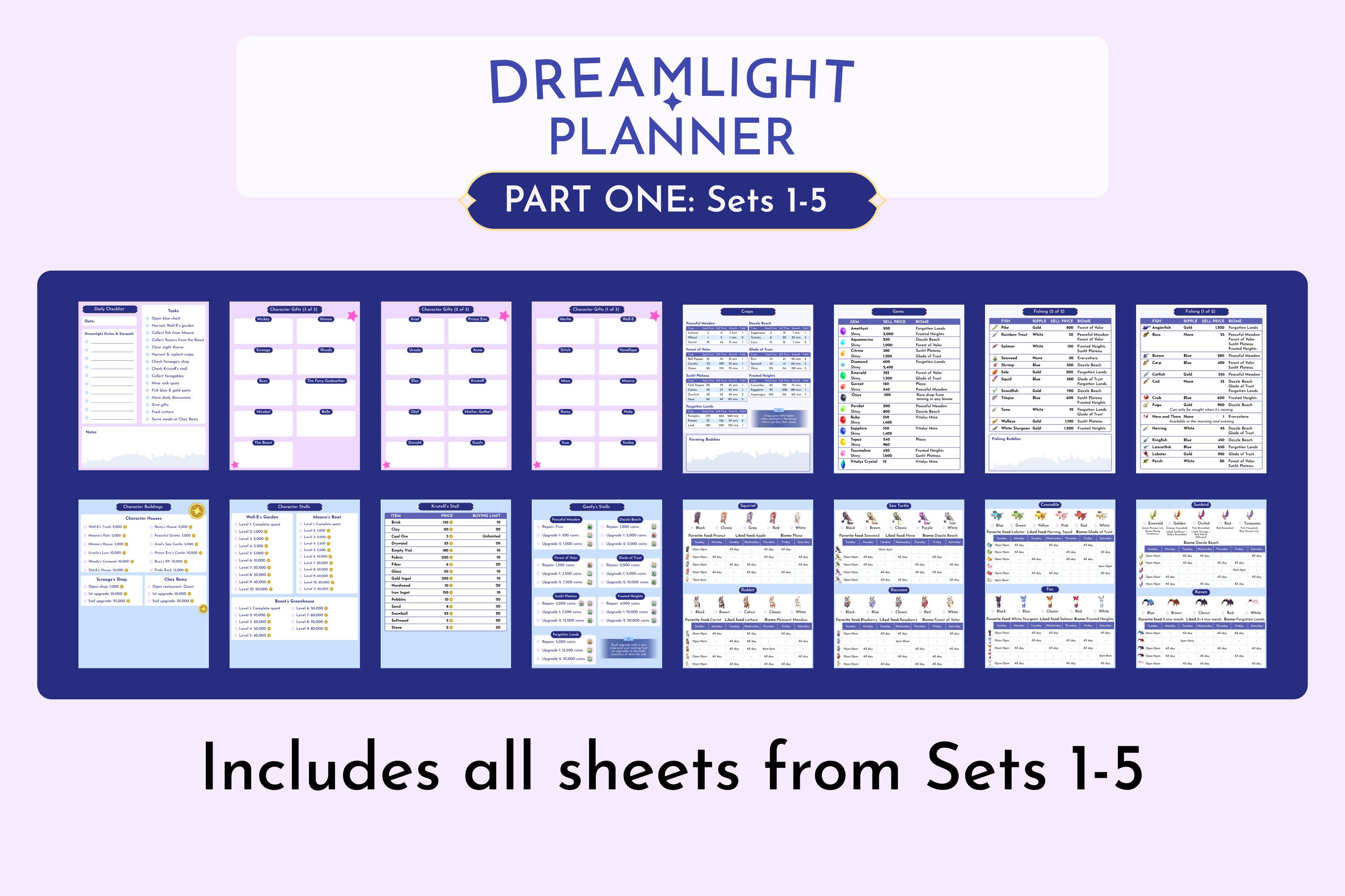 Dreamlight Valley Planner Sets 15 Guide Tracker Base Game Only