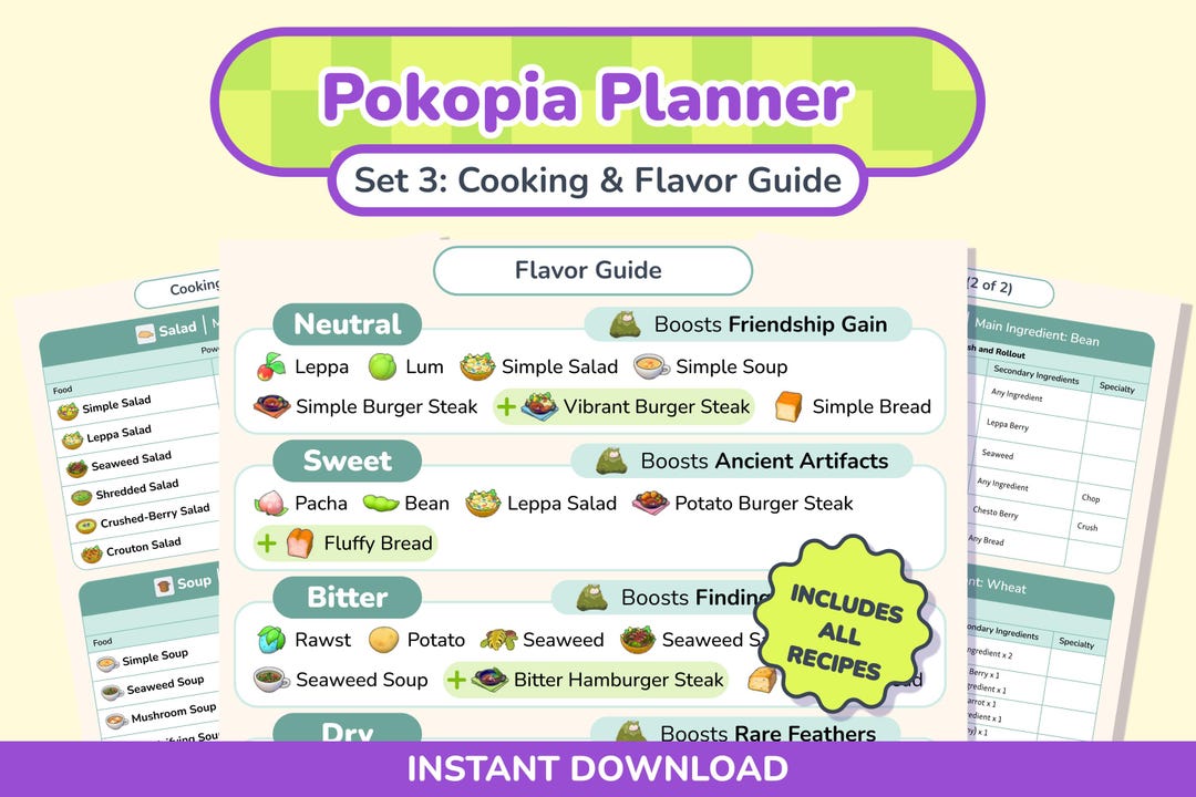 Pokopia Checklist.pdf Pokopia Planner: Cooking and Flavor Guide | Goodnotes Template ...