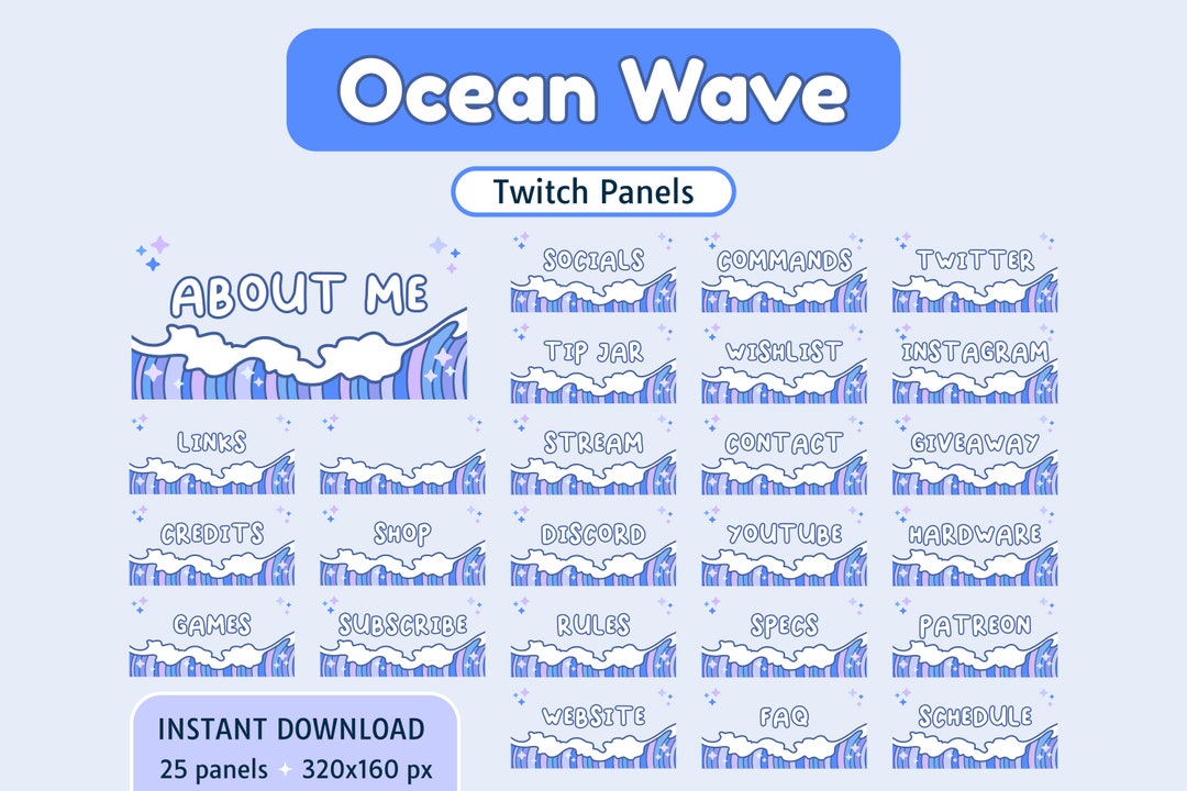 Ocean Wave Twitch Panels: Kawaii Stream Decoration (digital Download ...