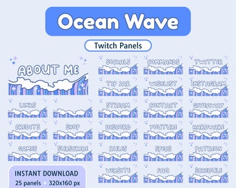 Ocean Wave Twitch Panels: Kawaii Stream Decoration (Digital Download)