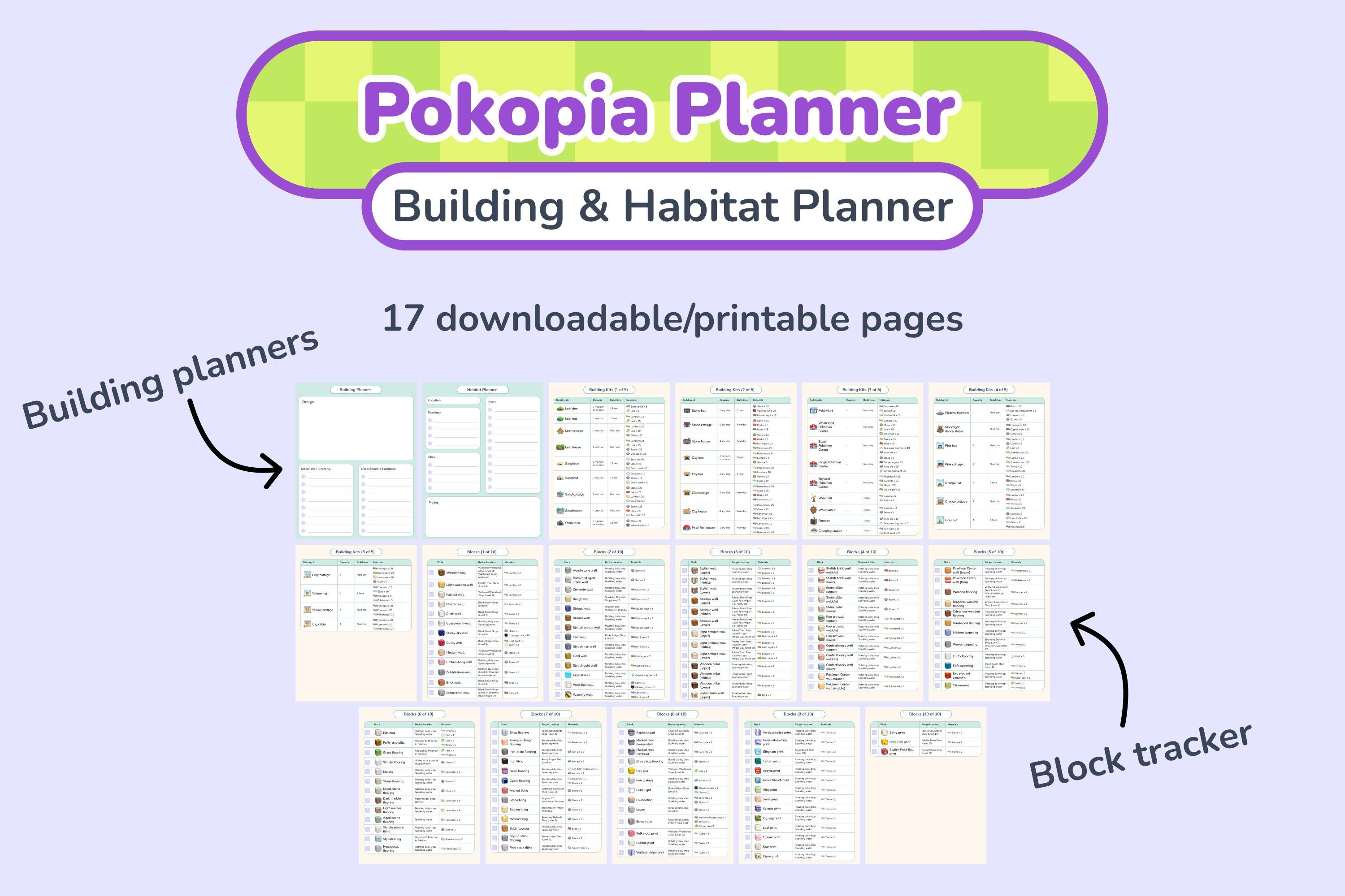 Pokopia Checklist.pdf Pokopia Planner: Building Planner | Block Recipes | Goodnotes Template ...