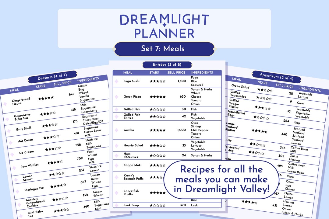 Dreamlight Valley Planner - Set 7 Meals | Recipes Guide | Goodnotes