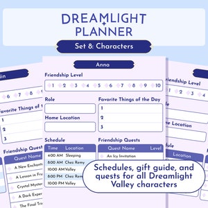 Dreamlight Valley Planner - Set 8 personaggi / Livellamento + Guida ai regali / Modello Goodnotes / Stampabile