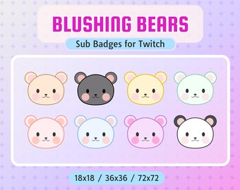 Blushing Bears Twitch Sub Badges: Kawaii Streamer Bit Badges (Digital Download)