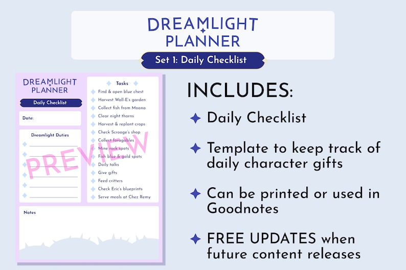 Dreamlight Valley Planner Set 1 Daily Checklist Gift Guide Etsy