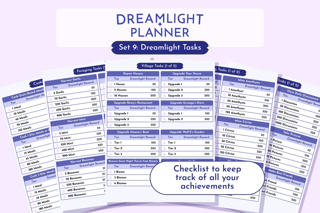 Dreamlight Valley Planner Set 9 Dreamlight Tasks Achievements Guide