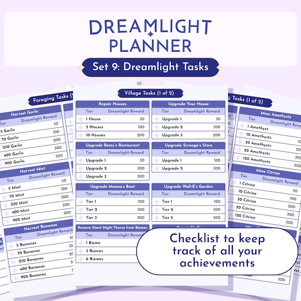 Dreamlight Valley Planner - Set 9 Dreamlight Tasks | Achievements Guide | Goodnotes Template | Printable