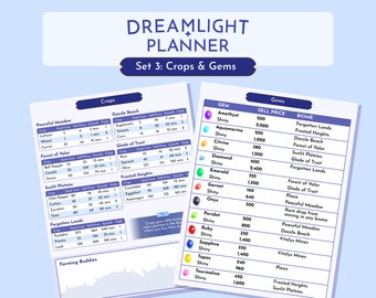 Dreamlight Valley Planner - Set 3 Crops & Gems Tracker | Goodnotes Template | Printable