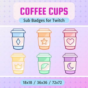 6 emblemas de inscrição do Twitch | Xícaras de café | Emblemas de bits | Flâmula | Café com leite colorido
