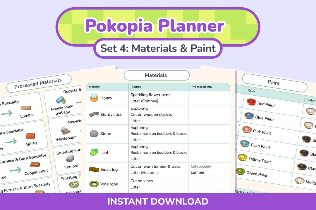 Pokopia Checklist.pdf Pokopia Planner: Materials, Paint, & Litter | Goodnotes Template ...