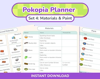 Pokopia Planner: Materials, Paint, & Litter | Goodnotes Template | Printable (PDF)