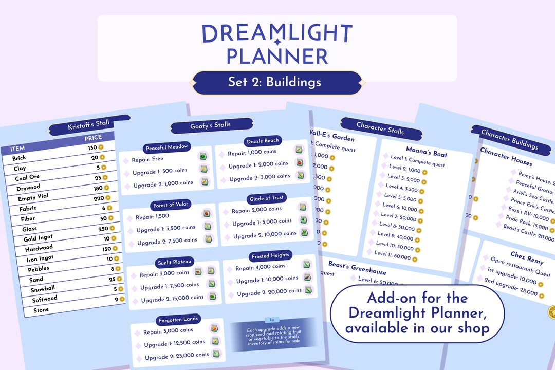 Dreamlight Valley Planner Set 2 Buildings Tracker Goodnotes Template