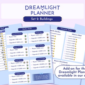 Dreamlight Valley Planner - Zestaw 2 Buildings Tracker | Szablon Goodnotes | Do druku